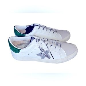 White and Green Sneakers with Star Detail